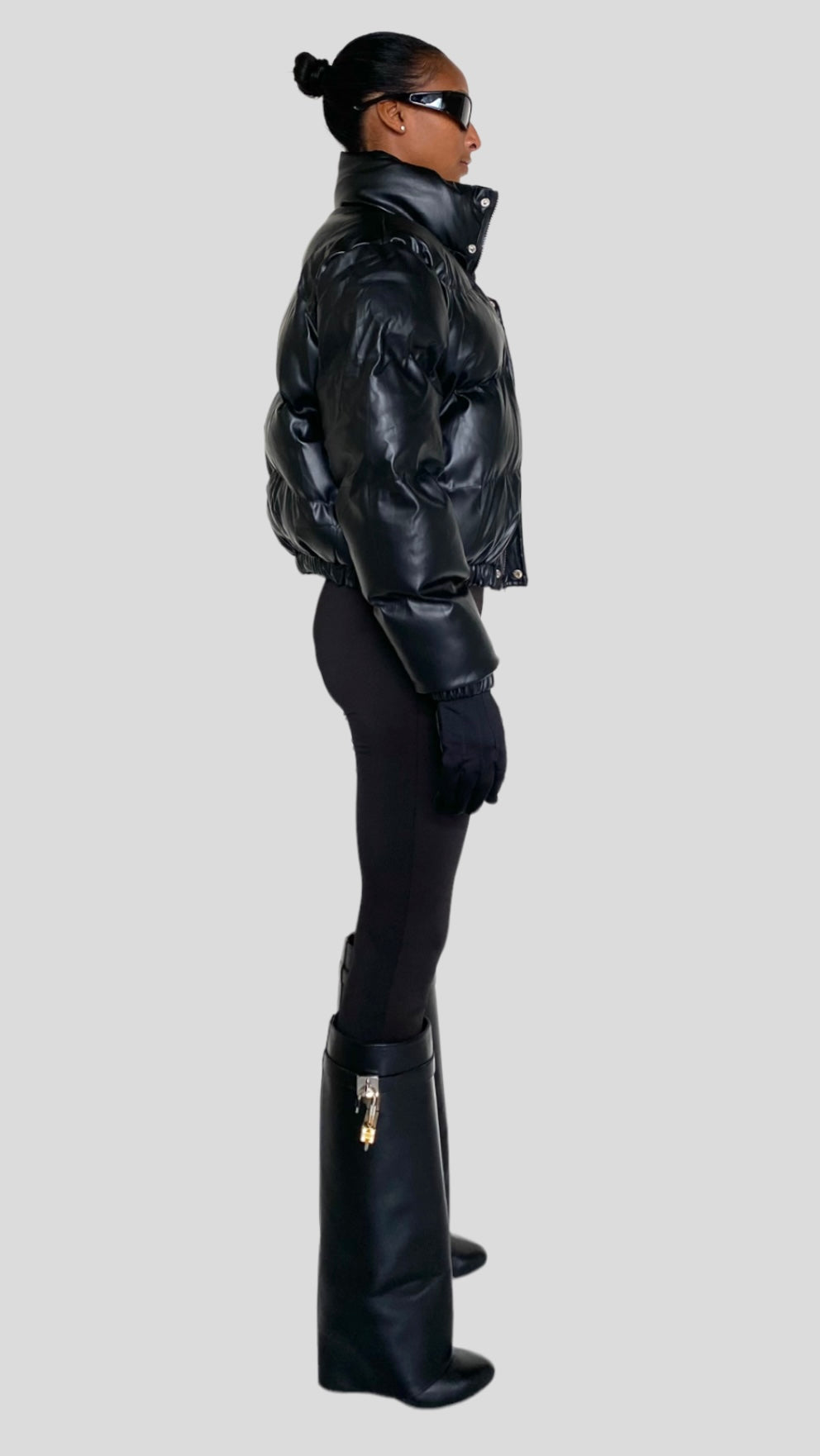 NOIR LEATHER PUFFER JACKET