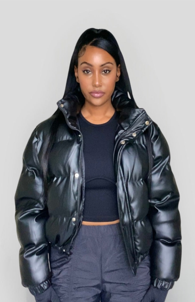 NOIR LEATHER PUFFER JACKET