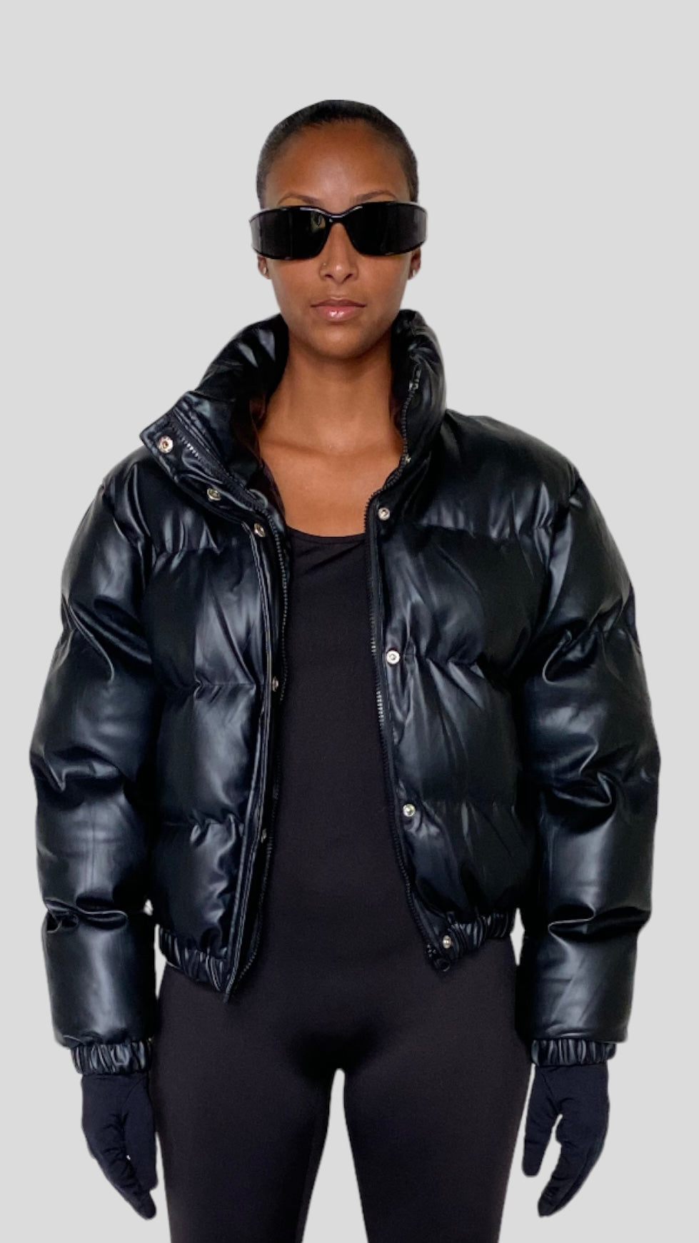 NOIR LEATHER PUFFER JACKET