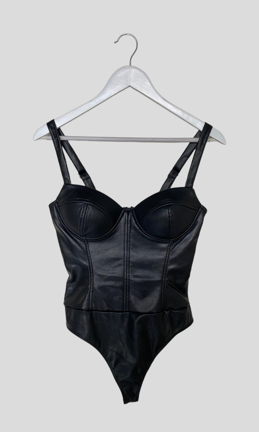 NOIR LEATHER BUSTIER BODYSUIT