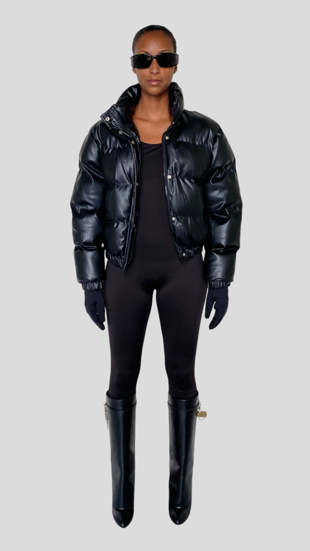 NOIR LEATHER PUFFER JACKET