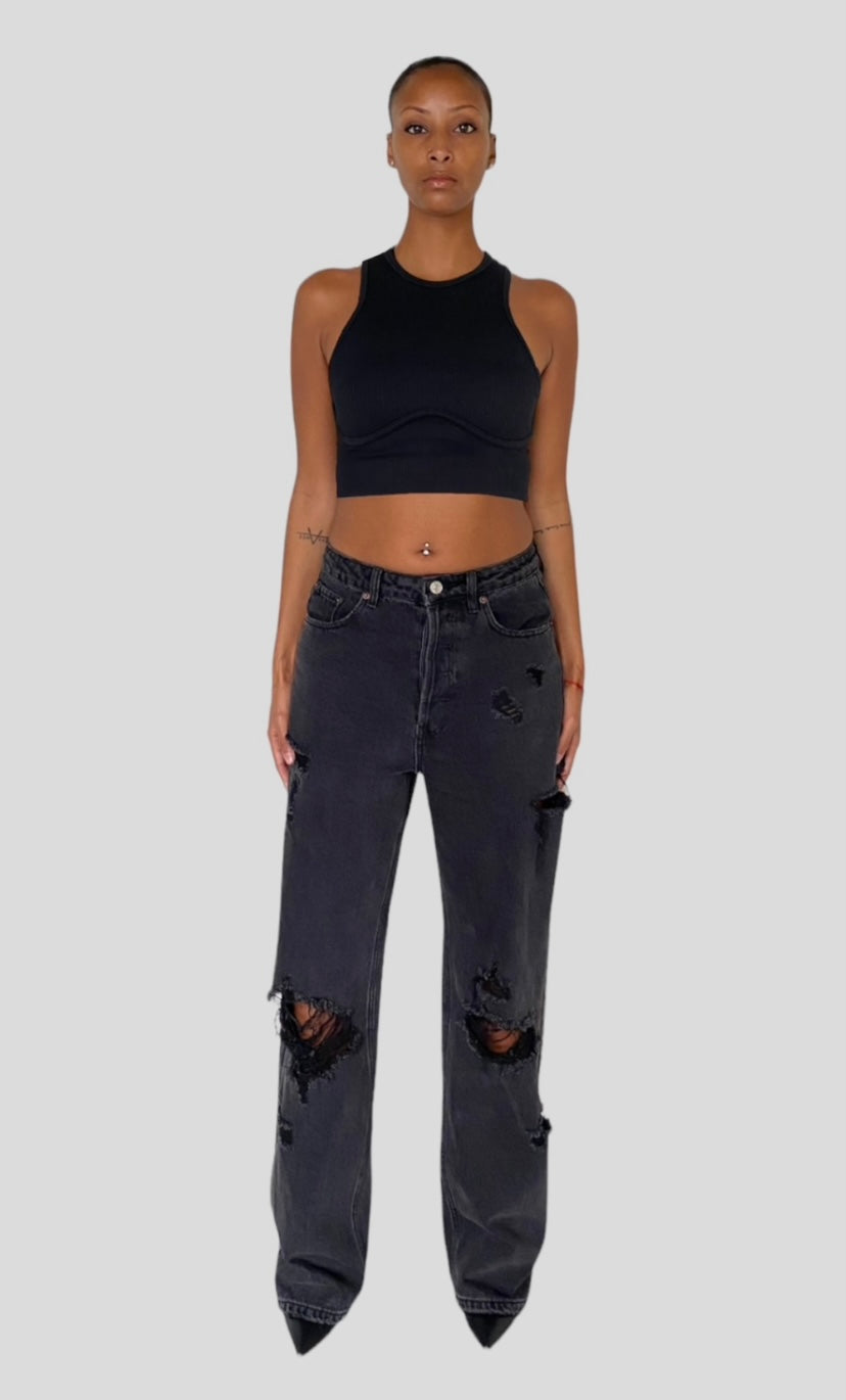 NOIR DISTRESSED BOYFRIEND JEANS